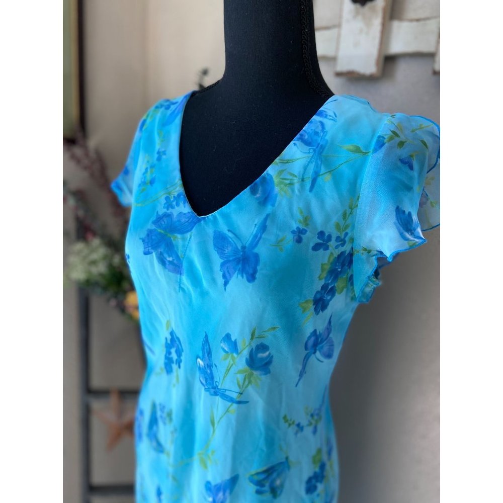 Vintage DBY Blue Butterfly Floral Cottagecore Dress 9/10